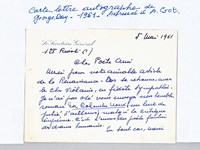 Lettre autographe signée de l'écrivain George-Day