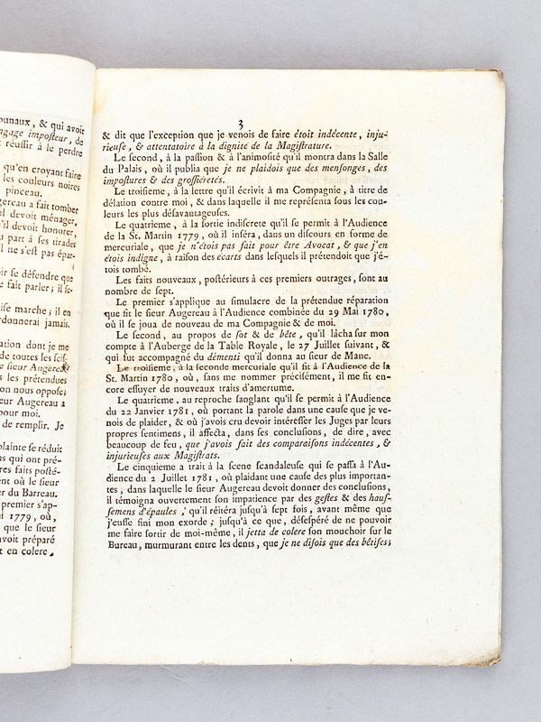 photo n°2 : Plaidoyer pour Me Pierre-Jacques-Jean Barbot, Avocat en la Cour, Demandeur, contre Me Pierre Augereau, Avocat du Roi au Présidial de Saintes, Défendeur.