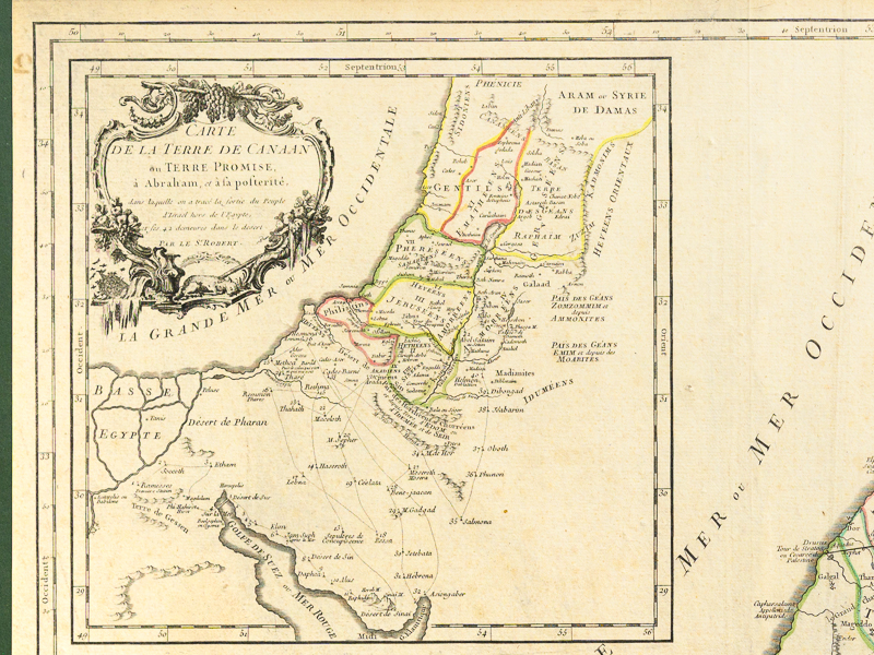 photo n°5 : La Judée ou Terre Sainte divisée en ses douze Tribus. Par le Sr. Robert, Géographe du Roi, avec privilège, 1750 [Avec :] Carte de la Terre de Canaan ou Terre Promise à Abraham et à sa Postérité.