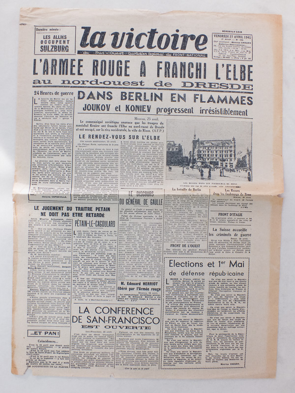 photo n°4 : La Victoire du Sud-Ouest [ Lot de 5 numéros de 1945 ] N° 192 : 24 avril 1945 (L'armée rouge a franchi l'Elbe) et n° 196 : 27 avril 1945 (En plein coeur en Berlin !) - Bordeaux-Matin : Le Populaire du Sud-Ouest. Quotidien officiel de