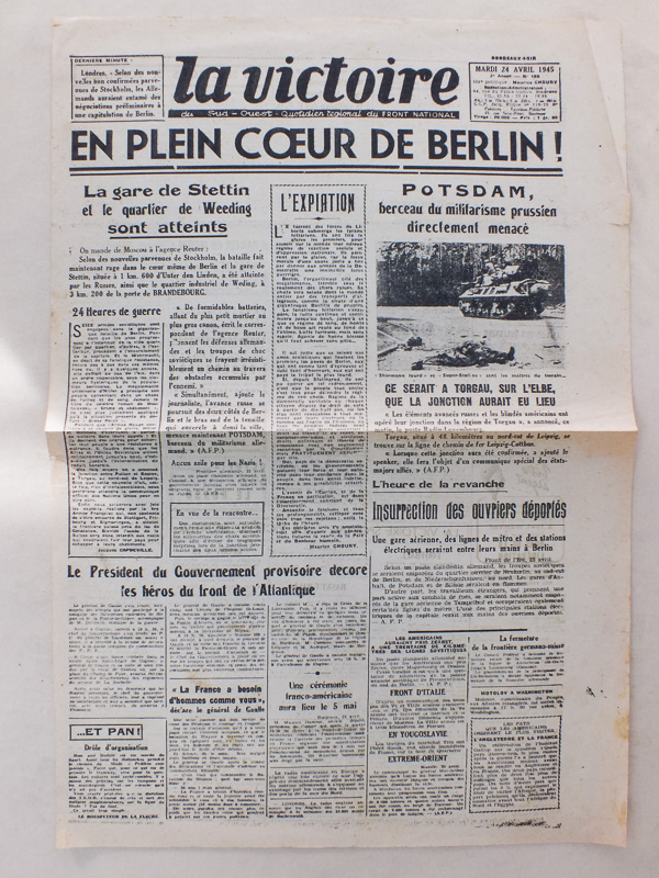 photo n°6 : La Victoire du Sud-Ouest [ Lot de 5 numéros de 1945 ] N° 192 : 24 avril 1945 (L'armée rouge a franchi l'Elbe) et n° 196 : 27 avril 1945 (En plein coeur en Berlin !) - Bordeaux-Matin : Le Populaire du Sud-Ouest. Quotidien officiel de