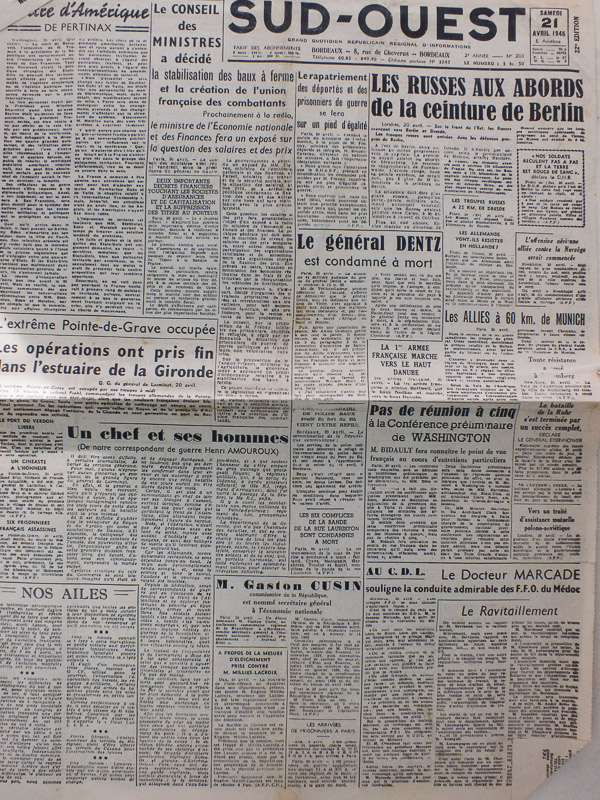 photo n°7 : La Victoire du Sud-Ouest [ Lot de 5 numéros de 1945 ] N° 192 : 24 avril 1945 (L'armée rouge a franchi l'Elbe) et n° 196 : 27 avril 1945 (En plein coeur en Berlin !) - Bordeaux-Matin : Le Populaire du Sud-Ouest. Quotidien officiel de
