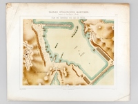 Travaux Hydrauliques Maritimes. Construction du Bassin Napoléon à Marseille. Chromolithographie : Planche V : Plan des Carrières des Iles du Frioul
