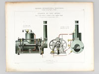 Travaux Hydrauliques Maritimes. Construction du Bassin Napoléon à Marseille. Chromolithographie : Planche XII : Exploitation des Blocs Naturels. Treuil à Vapeur mettant en mouvement la Grue à Equilibre constant.