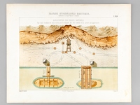 Travaux Hydrauliques Maritimes. Construction du Bassin Napoléon à Marseille. Chromolithographie : Planche XVIII : Exploitation des Blocs Naturels. Type d'une Installation de voies ferrées pour le transport des blocs naturels de la car