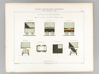 Travaux Hydrauliques Maritimes. Construction du Bassin Napoléon à Marseille. Chromolithographie : Planche XXX : Confection des Blocs Artificiels. Wagon pour le transport du Sable destiné à la Fabrication du Béton.