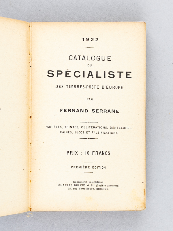 photo n°2 : Catalogue du spécialiste des timbres-poste d'Europe - 1922