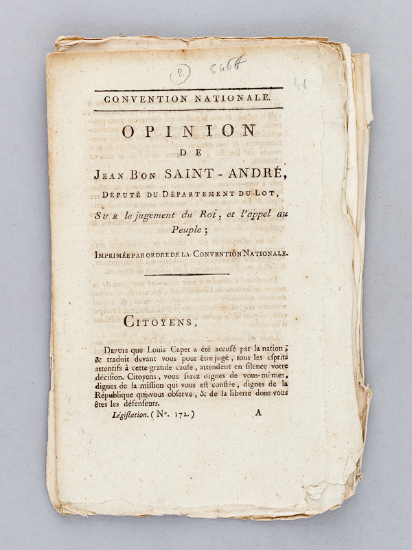 photo n°7 : Opinion de Jean Bon Saint André, Député du Département du Lot, sur le jugement du Roi, et l'appel au peuple. [ Suivi de : ] Opinion de Jean Bon Saint André, Député du Lot, sur cette question : Louis XVI peu