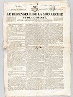 Le Défenseur de la Monarchie et de la Charte, Journal politique, littéraire et commercial. N° 257 du mercredi 28 juillet 1830 [ On y évoque notamment la Prise d'Alger - La dissolution de la chambre des Députés - Vers