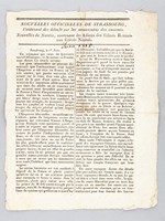 Nouvelles Officielles de Strasbourg, contenant des détails sur les mouvemens des ennemis. Nouvelles de Nantes, contenant les Adieux des fédérés Rennais aux fédérés Nantais. [ 1er et 2 juin 1815 ]