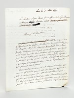 L.A.S de 2 pp. datée du 7 mai 1807. Roger-Ducos recommande un ancien militaire de Dax pour le poste de sous-inspecteur des forêts dans le Département des Landes. 'Je puis ajouter qu'il mérite d'autant plus votre bienveillance qu