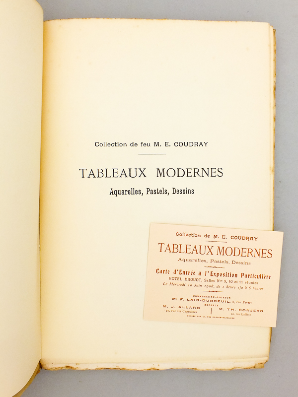 photo n°2 : Collection de feu M. E. Coudray. Catalogue des Tableaux Modernes ( Hôtel Drouot, 12 et 13 juin 1908 ). Aquarelles, Pastels, Dessins par Bouché, Boudin, J. L. Brown, Ch. Chaplin, Cock, Corot, Daubigny, De Marne, Detaille, Diaz, Dinet, Dupr&eac