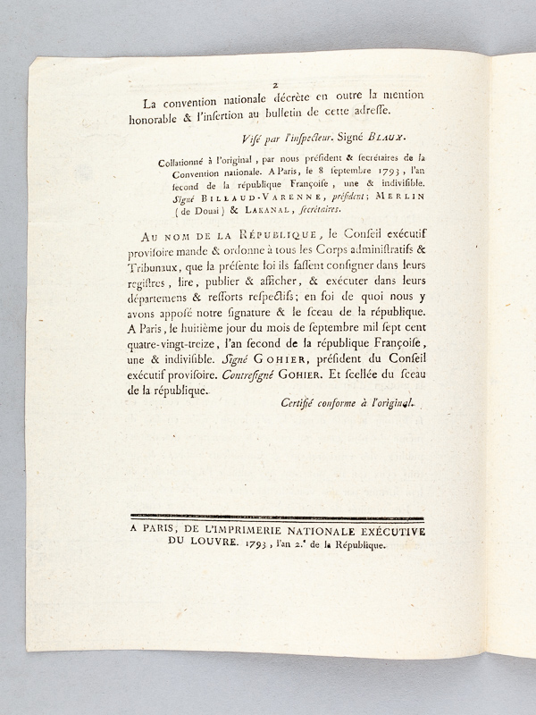 photo n°4 : Décret de la Convention Nationale, du 6 Septembre 1793, l'an second de la République Françoise une & indivisible, Portant que tous Fonctionnaires publics & tous Percepteurs de deniers publics rendront compte de leur fortune acquise de