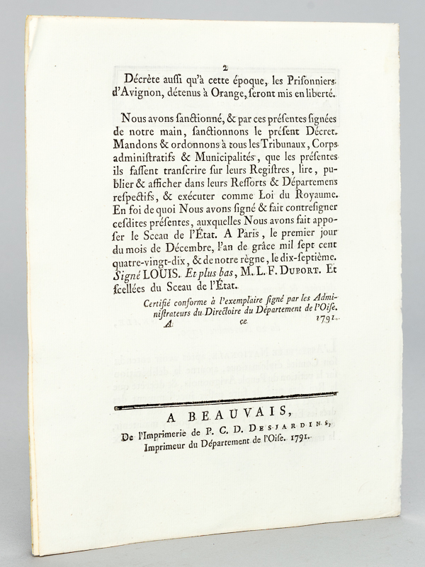 photo n°2 : Loi pour la protection des Etablissemens François à Avignon, & pour le maintien de la tranquillité dans cette Ville. Décret de l'Assemblée Nationale du 20 Novembre 1790 [On joint : ] Loi relative aux troubles d'Avignon,