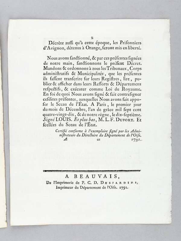 photo n°6 : Loi pour la protection des Etablissemens François à Avignon, & pour le maintien de la tranquillité dans cette Ville. Décret de l'Assemblée Nationale du 20 Novembre 1790 [On joint : ] Loi relative aux troubles d'Avignon,