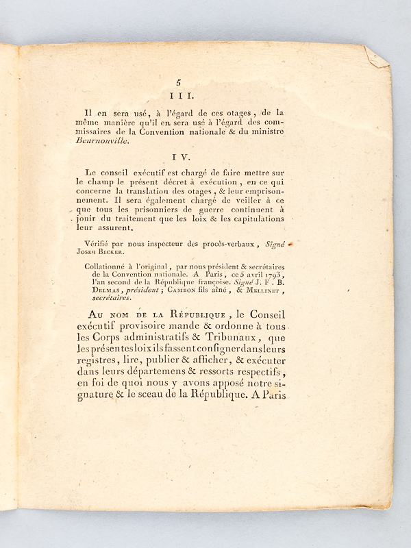 photo n°4 : Décrets de la Convention nationale, 1e Portant que les Membres de la Convention contre lesquels il y aura de fortes présomptions de complicité avec les ennemis de la république seront décrétés d'accusation