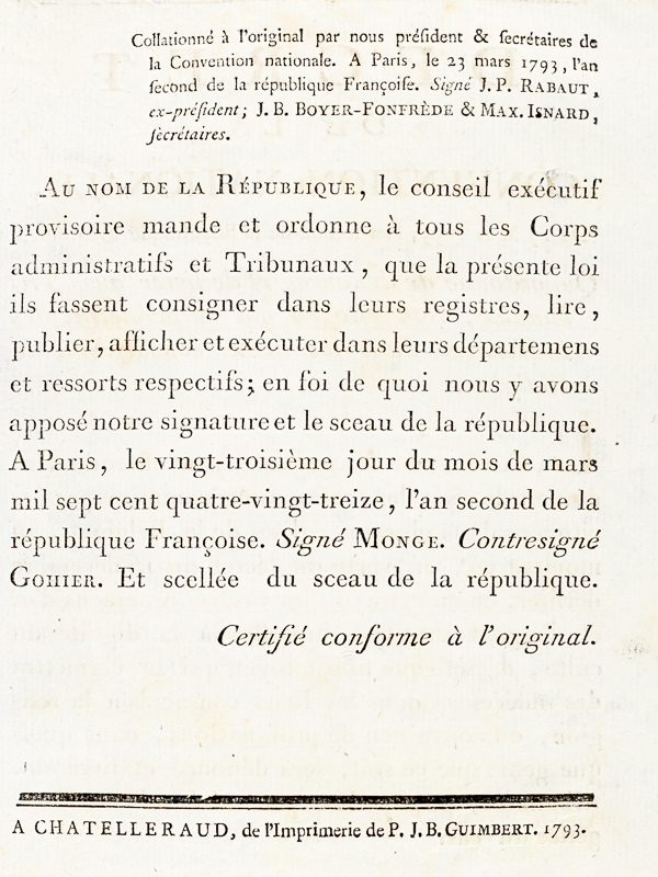 photo n°4 : Décret de la Convention Nationale, du 19 Mars 1793 Qui ordonne de dénoncer et de livrer aux Tribunaux, tout citoyen qui se permettra des indécences dans les lieux consacrés à la Religion. 'La Convention nationale ayant e