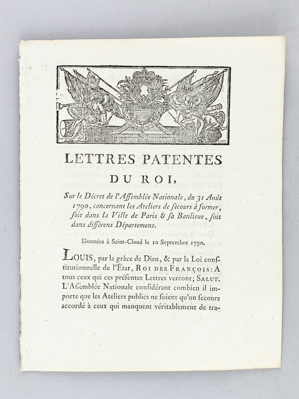 photo n°2 : [ 2 brochures révolutionnaires relatives aux Maisons et Ateliers de Secours de la Ville de Paris ] Lettres Patentes du Roi, sur le décret de l'Assemblée Nationale du 31 Août 1790, concernant les Ateliers de secours à form