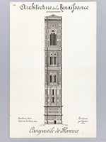 Architecture de la Renaissance. Campanile de Florence construit par Giotto [ Beau lavis original ]