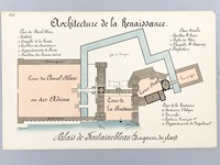 Architecture de la Renaissance. Palais de Fontainebleau (Fragment du Plan) [ Beau lavis original - Château de Fontainebleau ]