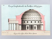 Coupe longitudinale du Panthéon d'Agrippa, aujourd'hui Eglise Santa Maria Rotonda [ Beau lavis original ] On joint : Plan du Panthéon d'Agrippa