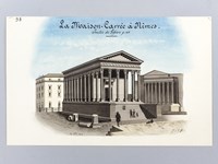 La Maison Carrée à Nîmes [ Beau lavis original ] On joint : Plan géométral de la Maison-Carrée à Nîmes