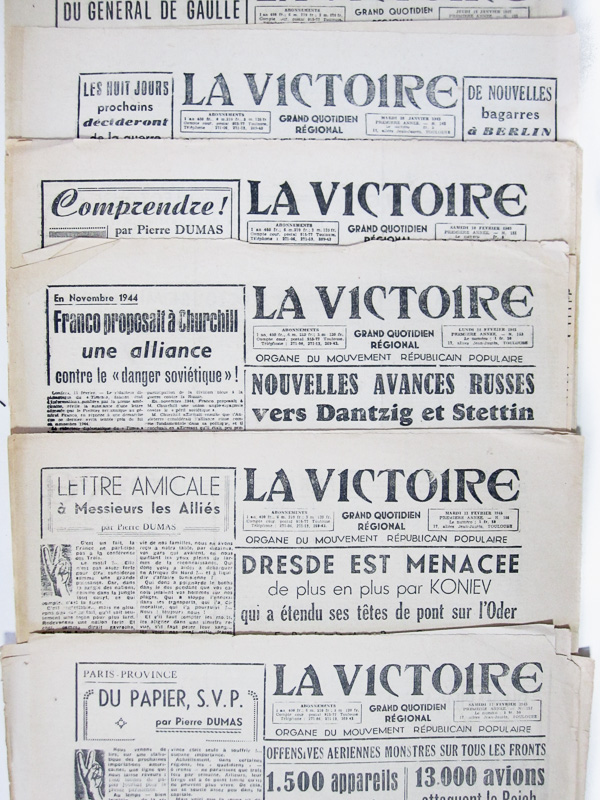 La Victoire. Grand Quotidien Régional [ Lot de 9 numéros de janvier, février et mars 1945  - Informations générales et informations locales sur les secteurs d'Auch - Condom - Lectoure]