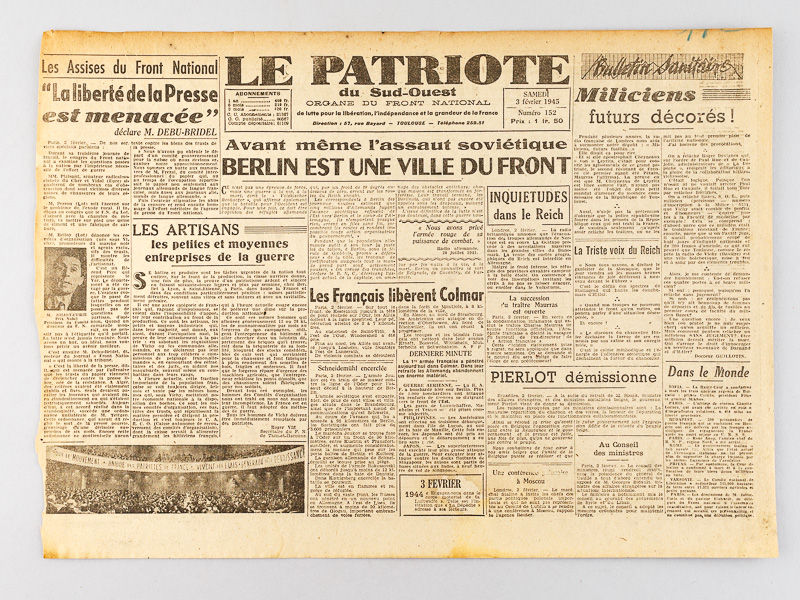 photo n°3 : Le Patriote du Sud-Ouest. Organe du Front National [ Lot de 13 numéros,  édition du Gers, du 15 novembre au 14 février 1945 ]