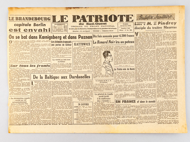 photo n°5 : Le Patriote du Sud-Ouest. Organe du Front National [ Lot de 13 numéros,  édition du Gers, du 15 novembre au 14 février 1945 ]