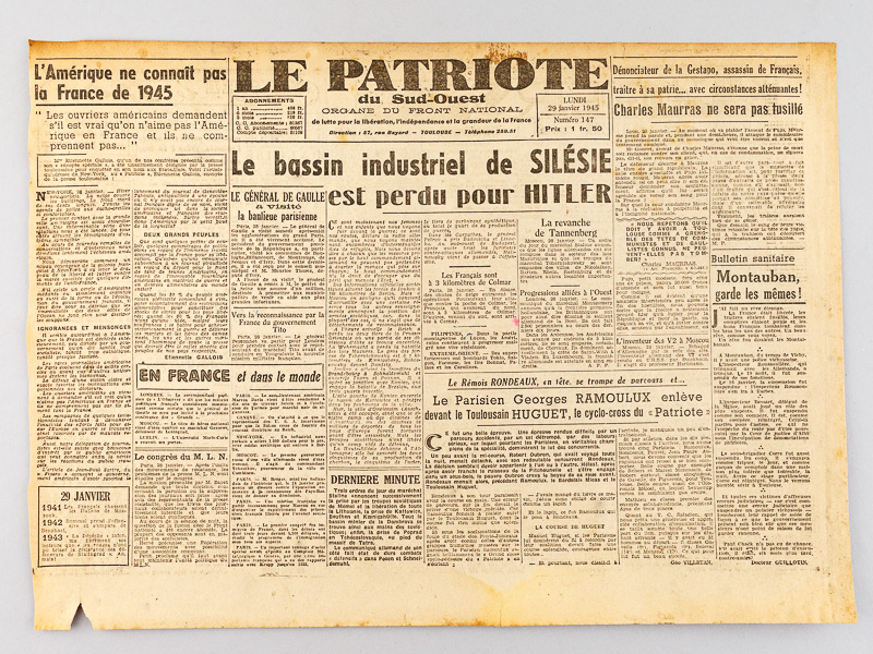 photo n°6 : Le Patriote du Sud-Ouest. Organe du Front National [ Lot de 13 numéros,  édition du Gers, du 15 novembre au 14 février 1945 ]