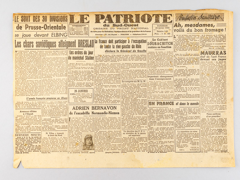 photo n°8 : Le Patriote du Sud-Ouest. Organe du Front National [ Lot de 13 numéros,  édition du Gers, du 15 novembre au 14 février 1945 ]