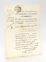 'Je soussignée, receveur des Revenus des Biens Nationaux de Paris, reconnois avoir reçu de la Citoyenne Bourotte la somme de vingt-huit livres cinq sols pour trois mois échus au treize Messidor courant des Loyers d'une Chambre faisant