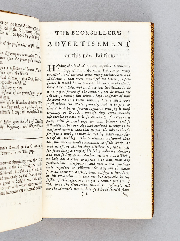 photo n°8 : A Tale of a Tub : Written for the universal Improvement of Mankind. Diu multumque desideratum. To which is added, an account of a Battel between the Antient and Modern Books in St. Jame's Library