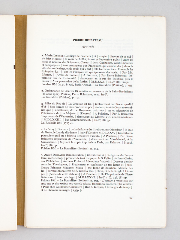 photo n°5 : Répertoire bibliographique des livres imprimés en France au seizième siècle. 5e Livraison. 115. Poitiers