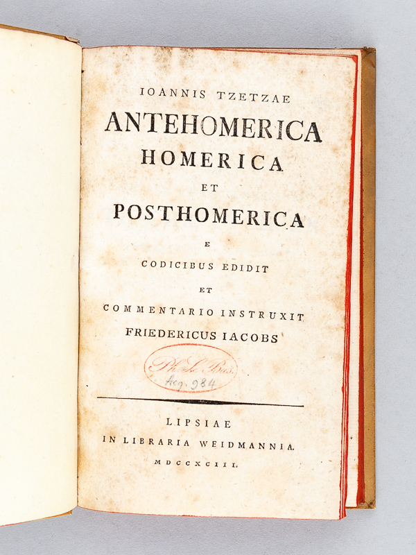 photo n°2 : Ioannis Tzetzae Antehomerica Homerica et Posthomerica e codicibus ededit et commentario instruxit Friedericus Iacobs.