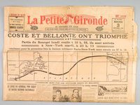 La Petite Gironde. Mercredi 3 septembre 1930 : Coste et Bellonte ont triomphé. Partis du Bourget lundi matin à 10 h 55, ils sont arrivés à New-York mardi, à 23 h 13, réalisant pour la première fois la liai