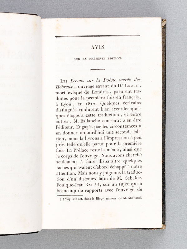 photo n°3 : Leçons sur la poésie sacrée des Hébreux , traduites pour la première fois en français du latin ( 2 tomes - complet )