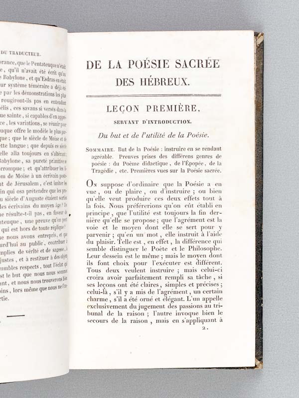 photo n°4 : Leçons sur la poésie sacrée des Hébreux , traduites pour la première fois en français du latin ( 2 tomes - complet )