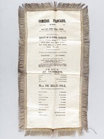 [ Programme de la Comédie française, imprimé sur soie et galonné d'argent. Représentation de Gala à Londres, le 29 mai 1871, en l'honneur du Prince de Galles - au lendemain de la Semaine Sanglante de la Commune de