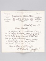 Lettre à en-tête de l'Imprimerie Alcan-Lévy, adressée à Monsieur Sauvaistre [ Premier commis de l'éditeur Edouard Dentu ] : 'Paris, le 27 mai 1882. Monsieur Sauvaitre, M. Ch. Gaeck, banquier à Vimoutiers (Or