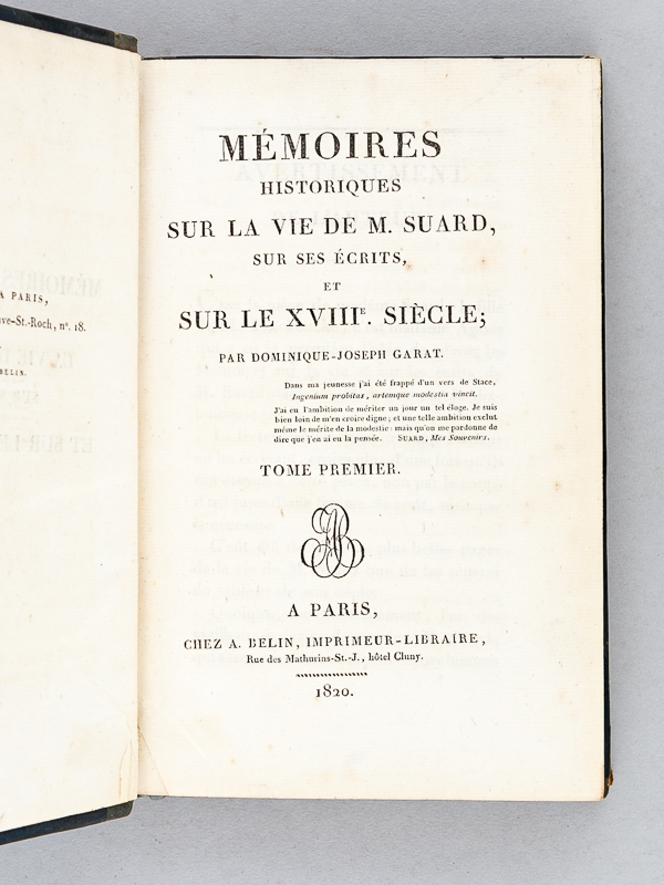 photo n°2 : Mémoires historiques sur la Vie de M. Suard, sur ses Ecrits et sur le XVIIIe siècle (2 Tomes - Complet) [ Edition originale ]