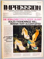 Impression , Internationale Schuhmode - Mode Internationale de la chaussure - International shoe-fashion , N° 2 , August 1972 : Sohlenbetonte Mode bleibt ; Soles fashionings will remain very accentuated.