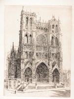 Belle eau-forte de la Cathédrale d'Amiens format