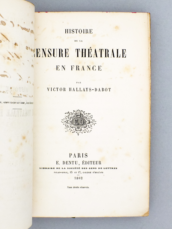 photo n°4 : Histoire de la censure théâtrale en France [ exemplaire dédicacé par l'auteur ]