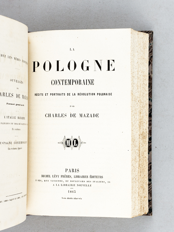photo n°4 : Histoire Populaire de la Pologne, par Léonard Chodzko [ Avec : ] La Pologne Contemporaine. Récits et Portraits de la Révolution Polonaise, Par Charles de Mazade