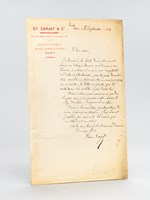 1 Lettre autographe signée, à en-tête de Et. Carjat & Cie, datée de Veules, le 8 septembre 1884 : 'Cher Ami, Je t'écris à la hâte de ce charmant pays ou Alexis Bouvier nous donne, à ma femme, à