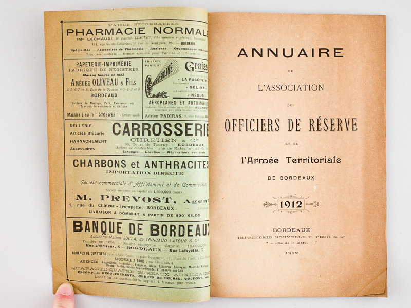 photo n°2 : Annuaire de l'Association des Officiers de réserve et de l'Armée Territoriale de Bordeaux arrêté au 23 mai 1912
