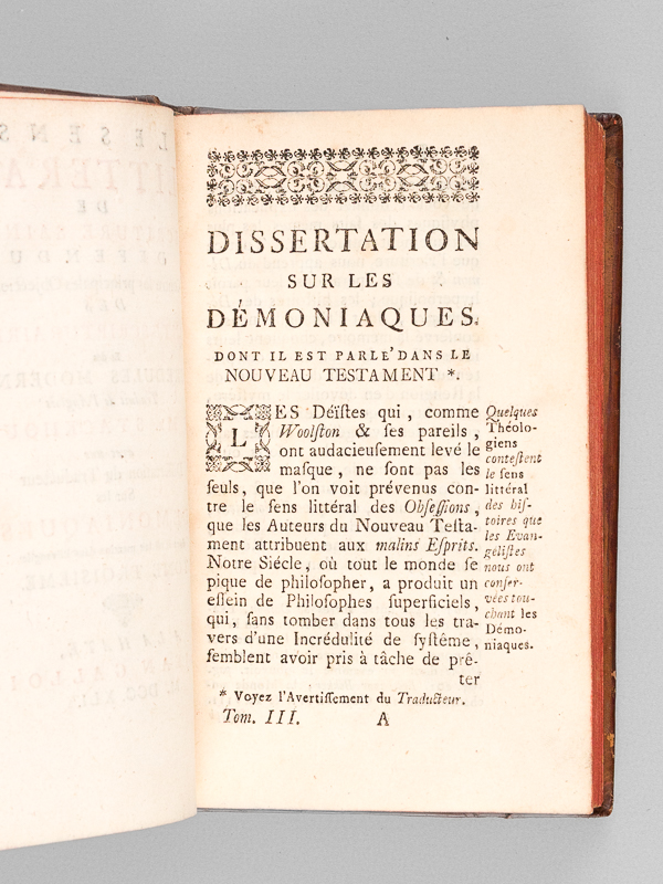 photo n°3 : Le sens littéral de l'Ecriture Sainte, défendu Contre les principales Objections des Anti-scripturaires Et des  Incrédules Modernes. Traduit de l'Anglois de Mr. Stackhouse avec une Dissertation du Traducteur sur les Démoniaques