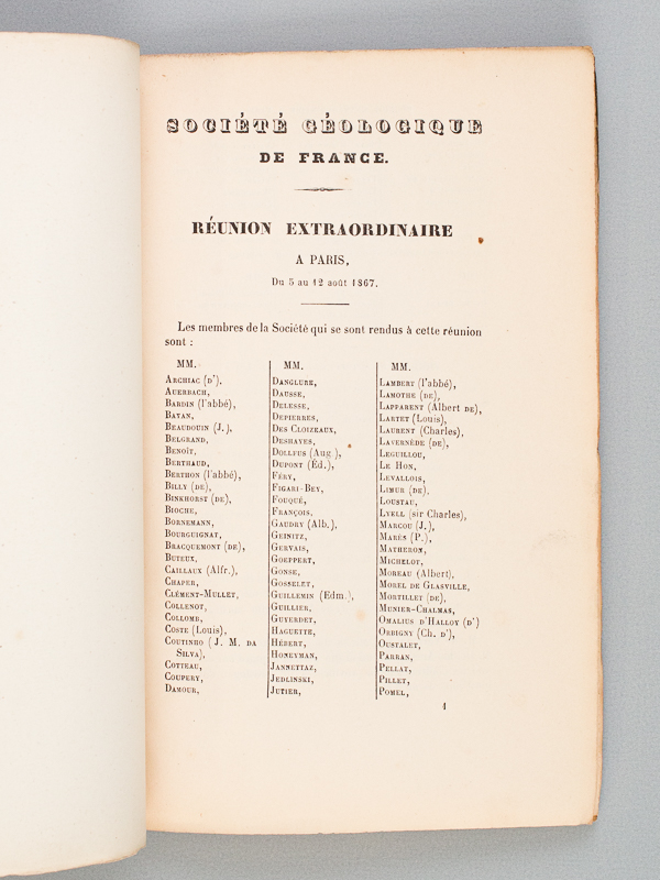 photo n°2 : Réunion Extraordinaire à Paris du 5 au 12 août 1867. Société Géologique de France.