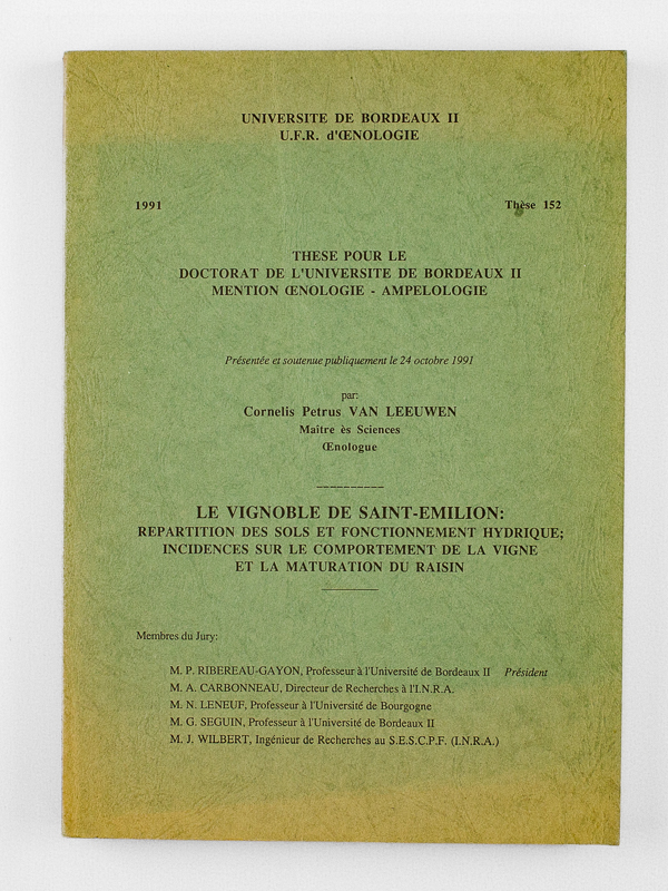 photo n°11 : Le Vignoble de Saint-Emilion : Répartition des Sols et Fonctionnement hydrique ; incidences sur le comportement de la vigne et la maturation du raisin. Thèse pour le doctorat de l'Université de Bordeaux II Mention oenologie - Amp&eacu